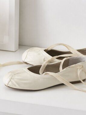 Vera Goulo Italian Leather Ballet Lace Up Flats White Ballerina Shoes Size 38